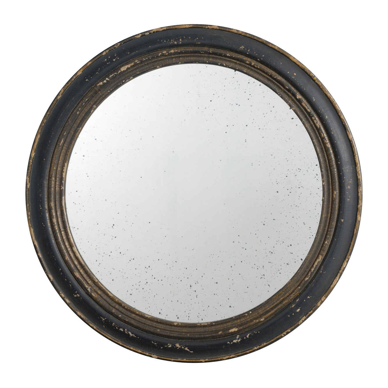23.5" Circle Wall Mirror with Wooden Black Frame