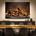 1Pcs Drop Ping Framed Canvas Wall Art Decor Painting For Halloween, Jack O Lanterns Painting For Halloween Gift, Decoration For Halloween Living Room, Bedroom Decor 3624In Thickness 1.5Inch Wrapped Canvas Colorful Oversized 41In Painting Prints And