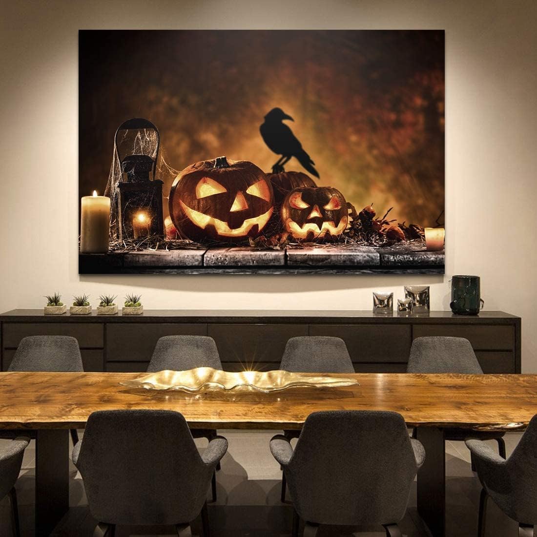 Drop Ping Framed Canvas Wall Art Decor Painting For Halloween, Jack O Lanterns Painting For Halloween Gift, Decoration For Halloween Living Room, Bedroom Decor Ready To Hang Wrapped Canvas Colorful