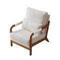 Modern Teddy Fabric Accent Chair,Oak Wood Frame Armchair For Living Room White Teddy