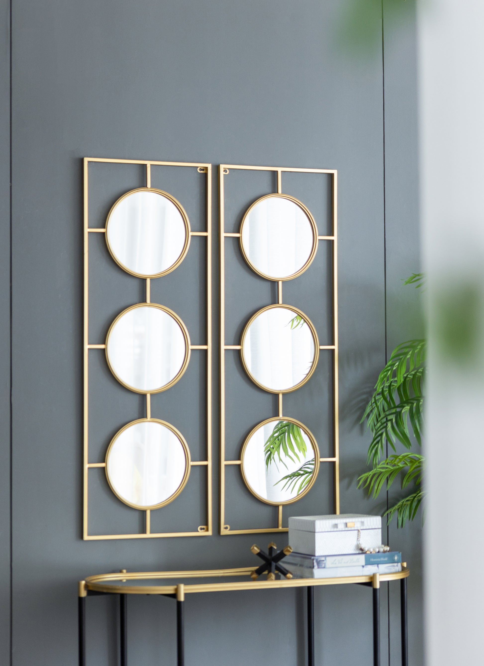 3 Mirror Piece Wall Mirror in Gold Rectangular Frame gold-iron