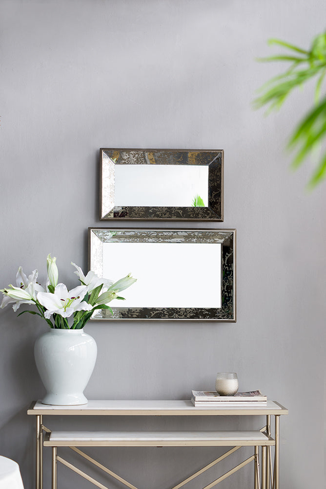 24" x 15" Antique Silver Rectangle Mirror with Floral silver-mdf+glass
