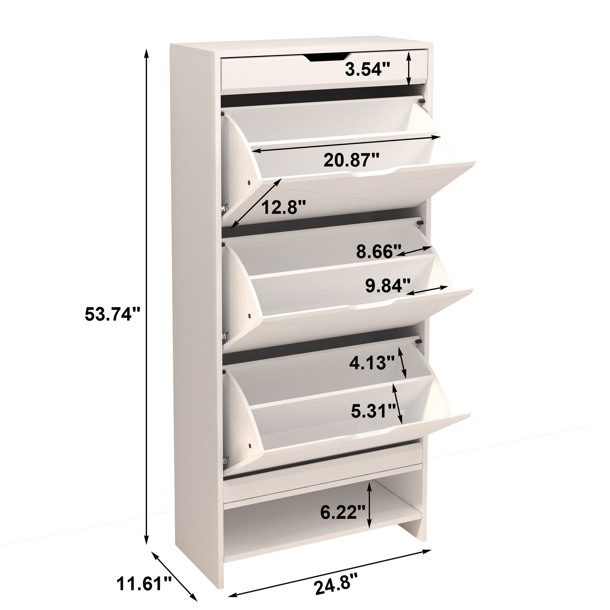 Mdf Wood 3 Tier Tipping Bucket Shoe Storage Cabinet White Finish White Mdf