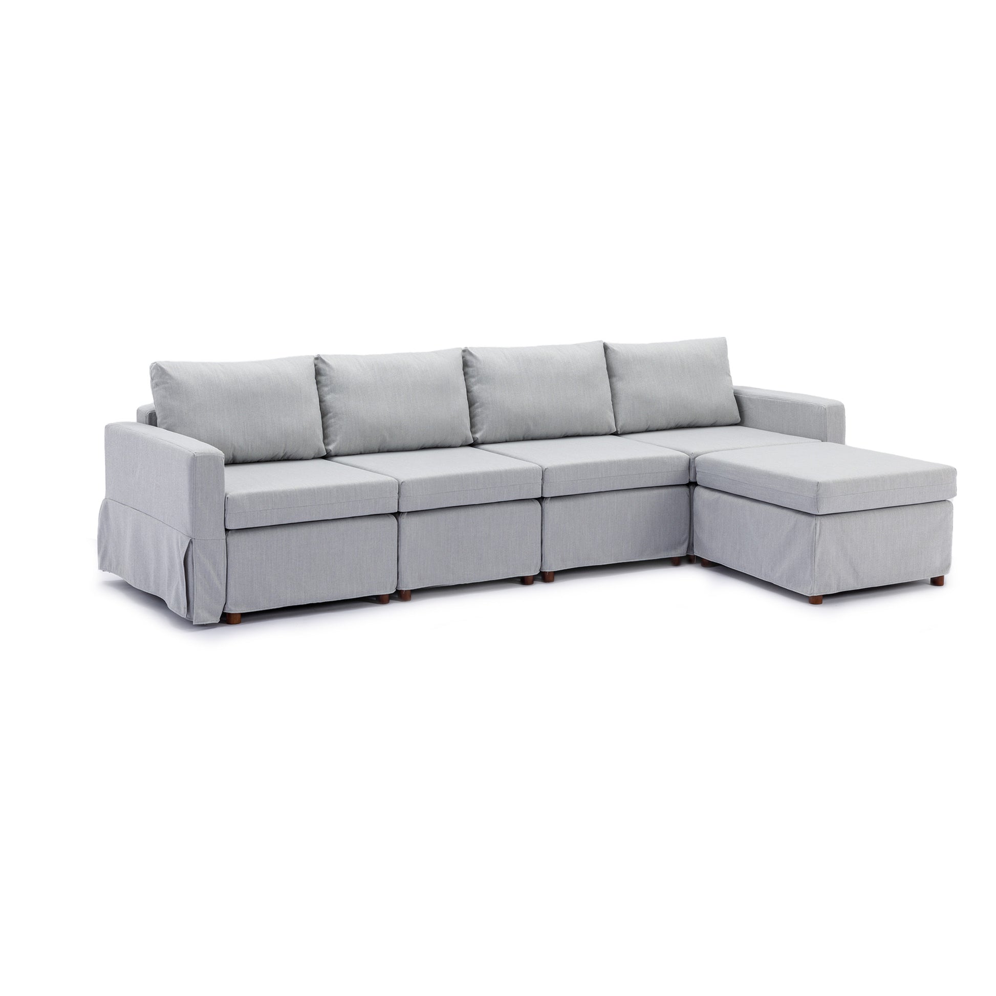 4 Seat Module Sectional Sofa Couch With 1 Ottoman,Seat Cushion And Back Cushion Removable And Washable,Light Grey Light Grey Wood Primary Living Space Soft Modern Rubberwood Foam Linen 4 Seat