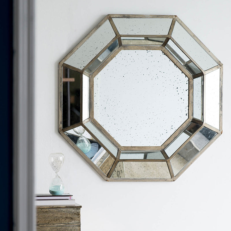 40" x 40" Oversized Silver Octagon Mirror, Mid Century silver-mdf+glass