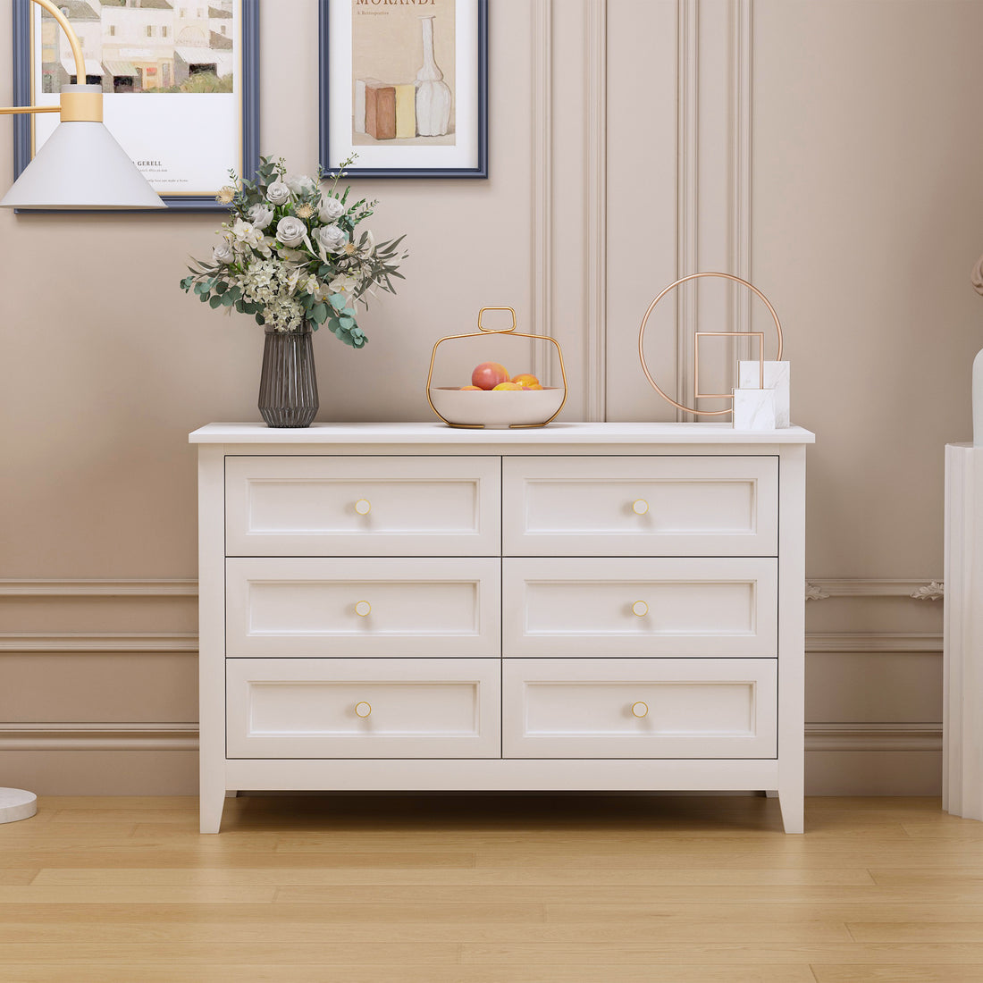 Solid Wood Spray Painted Drawer Dresser Bar,Buffet Tableware Cabinet Lockers Buffet Server Console Table Lockers, Retro Round Handle, Applicable To The Dining Room, Living Room,Kitchen Corridor,White 5 Or More Drawers White Primary Living Space Solid