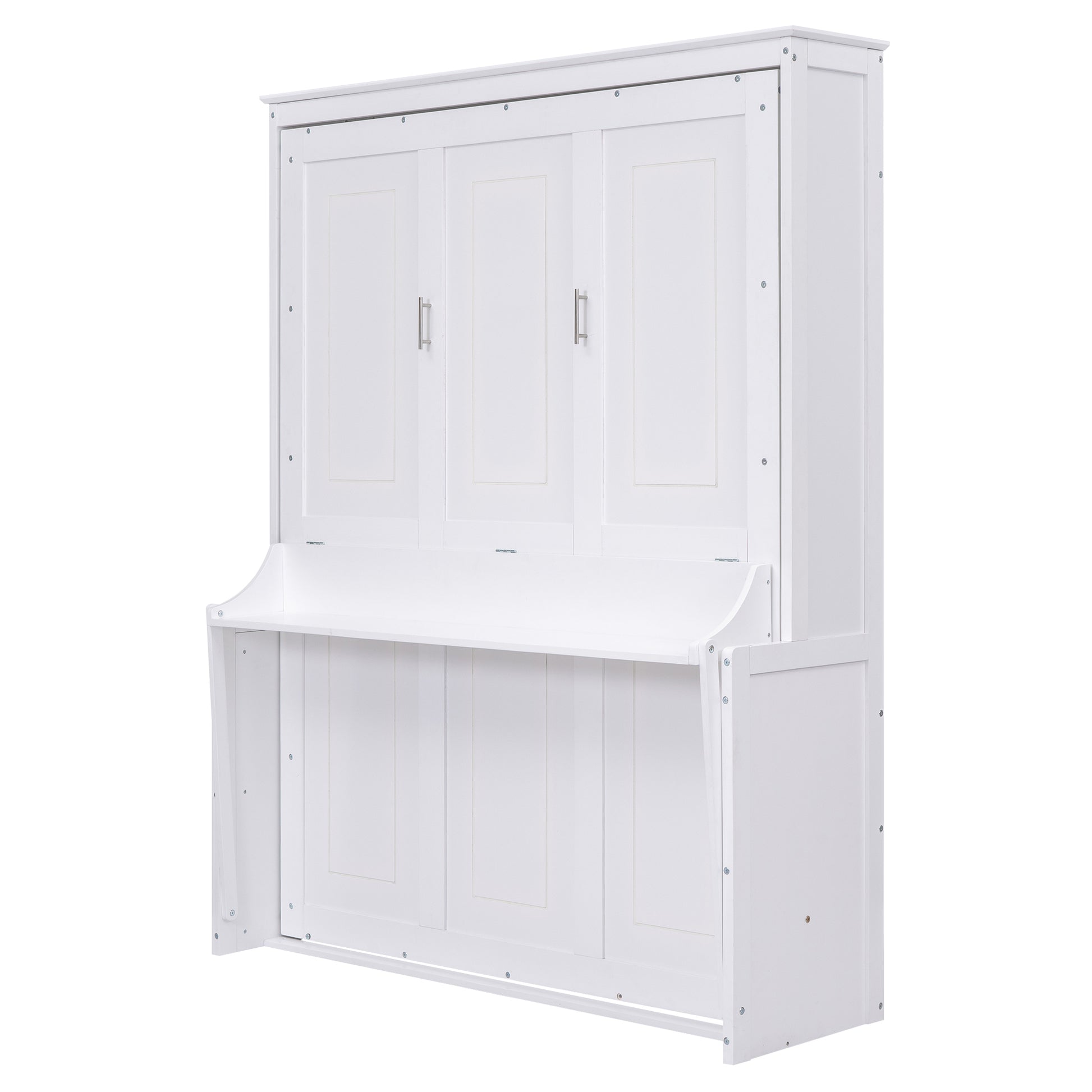 Queen Size Murphy Bed With A Shelf, White Box Spring Not Required Queen White Wood Bedroom Murphy Solid Wood Mdf