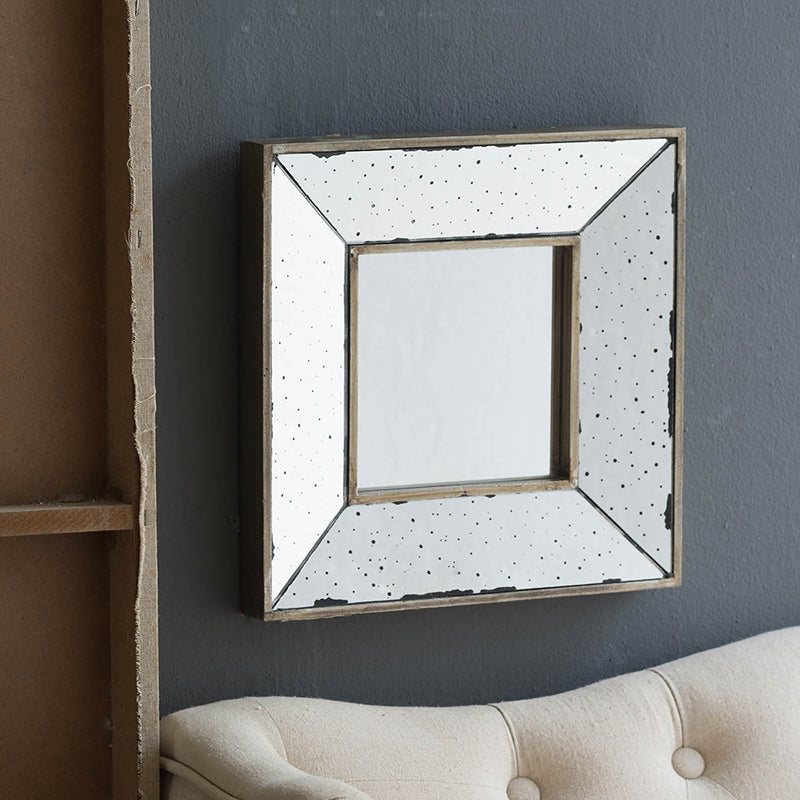 12" x 12" Distressed Silver Square Accent Mirror, Wall silver-mdf+glass