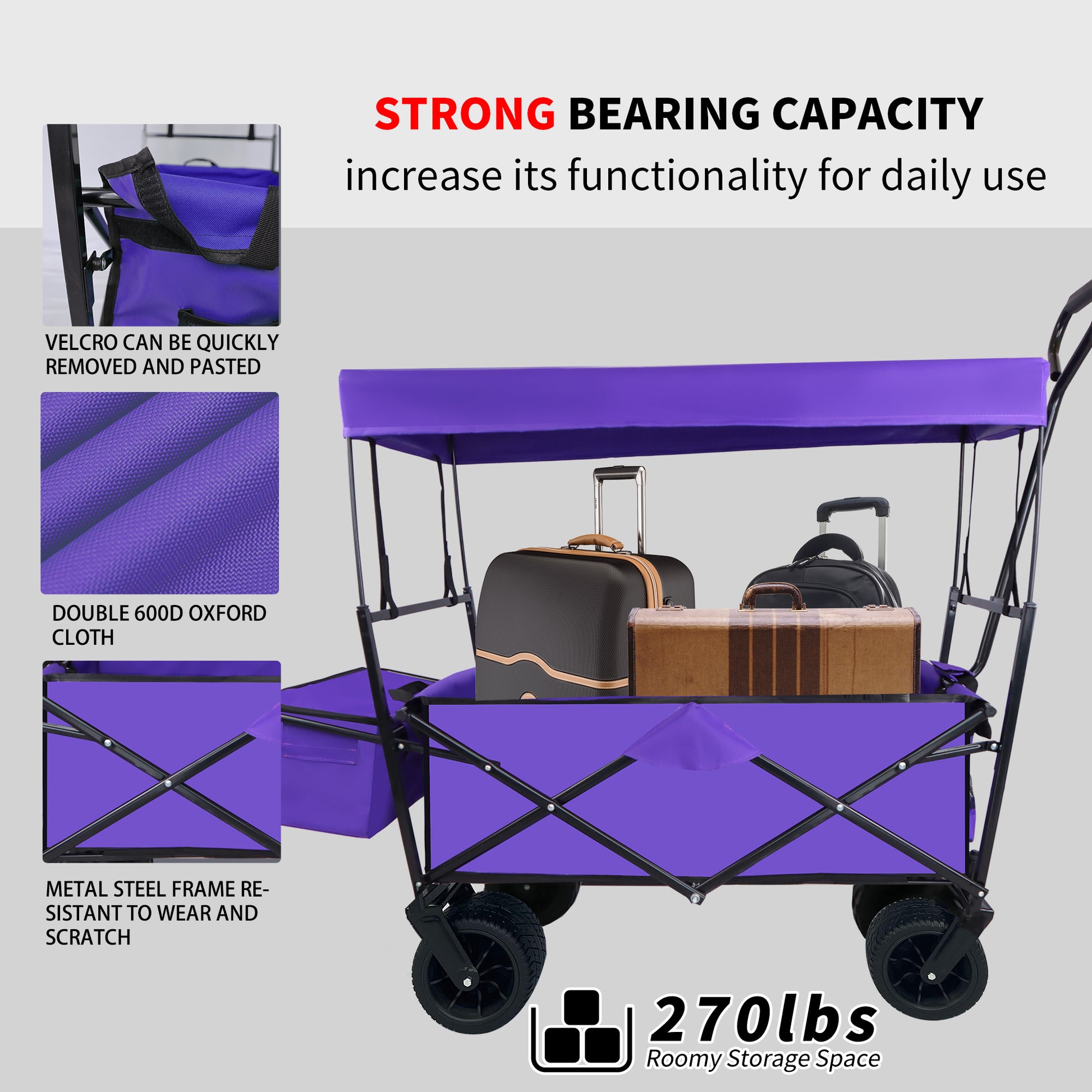 Outdoor Garden Park Utility Kids Wagon Portable Beach Trolley Cart Camping Foldable Folding Wagon Purple Fabric Steel