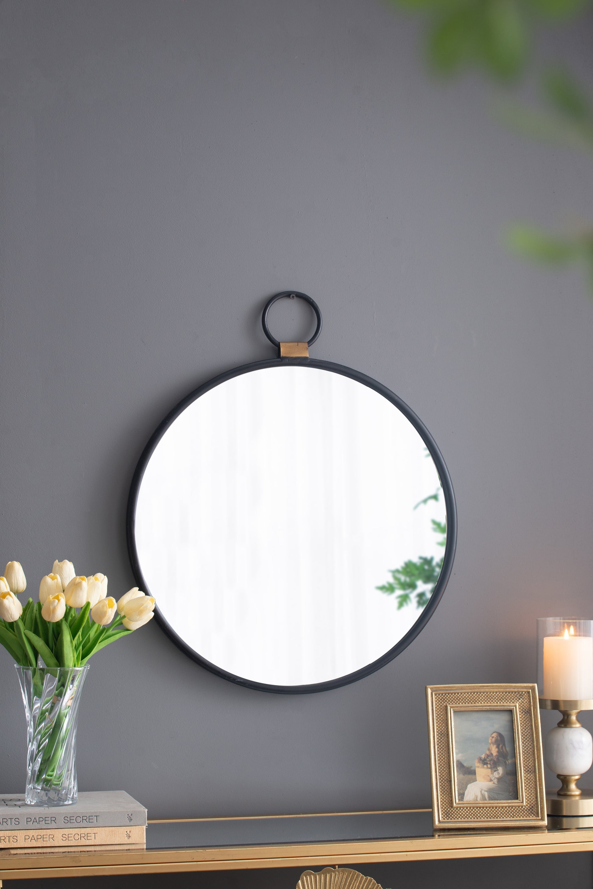 24" x 27" Wall Mirror with Black Frame, Contemporary black-iron