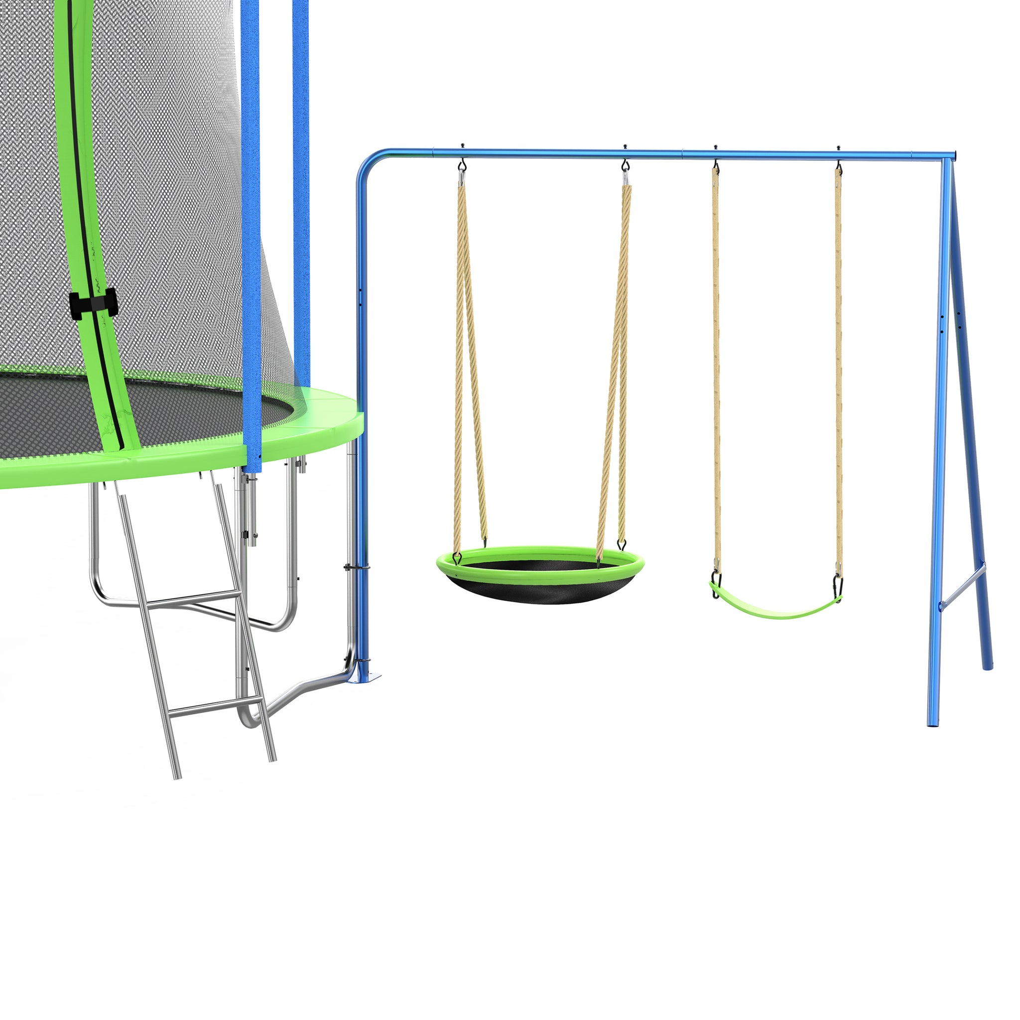14FT Trampoline with Slide and Swings, ASTM Approved green-metal
