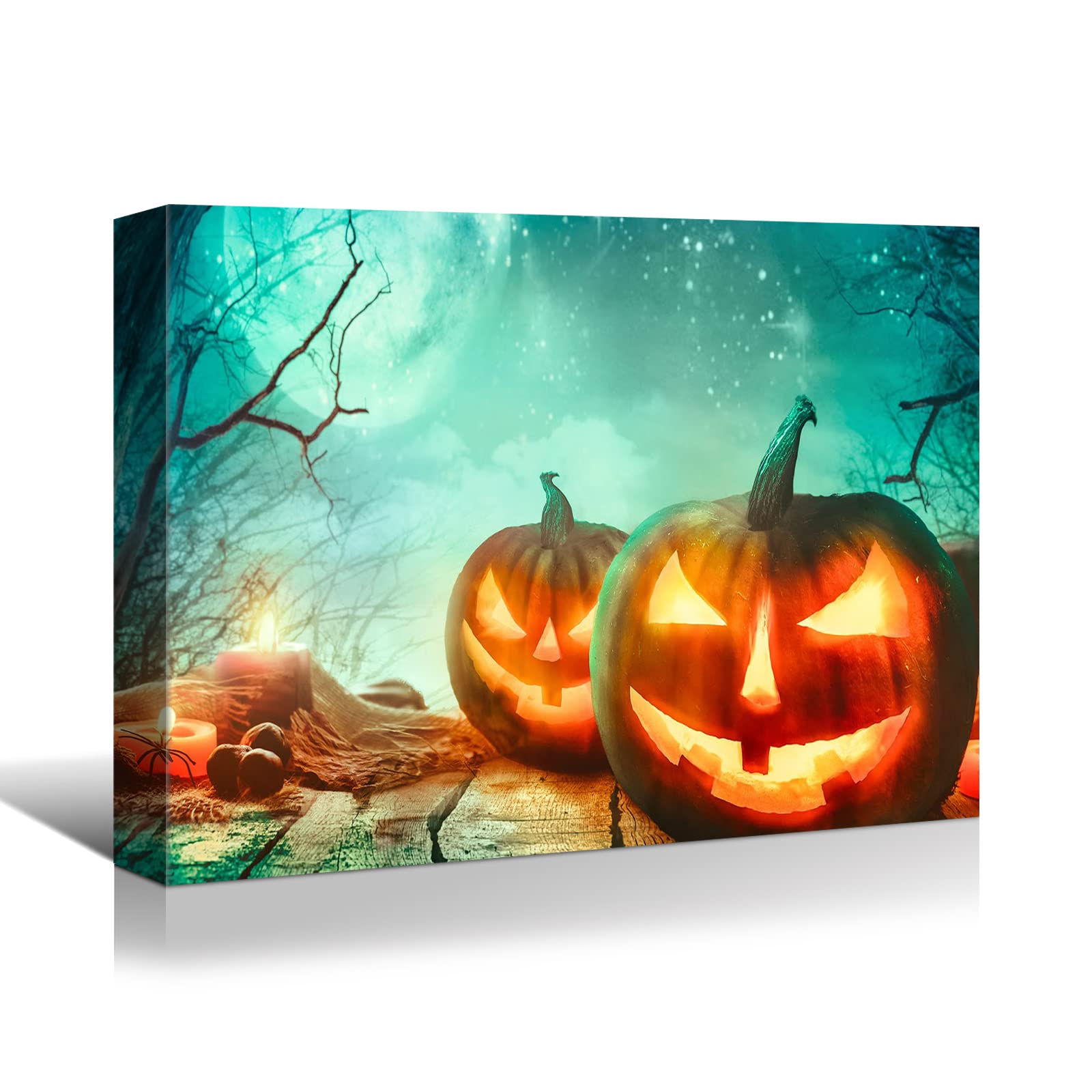 Drop Ping Framed Canvas Wall Art Decor Painting For Halloween, Jack O Lanterns Painting For Halloween Gift, Decoration For Halloween Living Room, Bedroom Decor Ready To Hang Multicolor Canvas