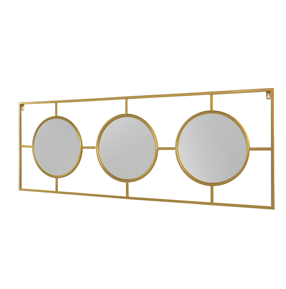 3 Mirror Piece Wall Mirror in Gold Rectangular Frame gold-iron