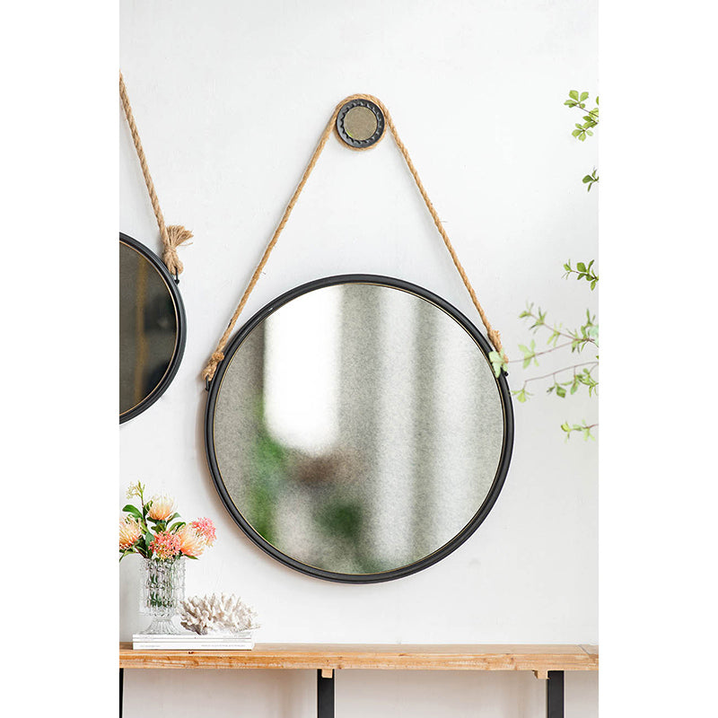 29.5" in On trend Hanging Round Mirror with Black black-iron