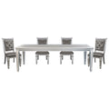 Silver Finish 5Pc Dining Set Table W Leaf And 4X Side Chairs Modern Glam Style Crystal Tufted Chairs Upholstered Seat Wooden Dining Room Furniture Silver Seats 4 Dining Room Extendable Glam,Modern Rectangular Dining Table With Chair Wood