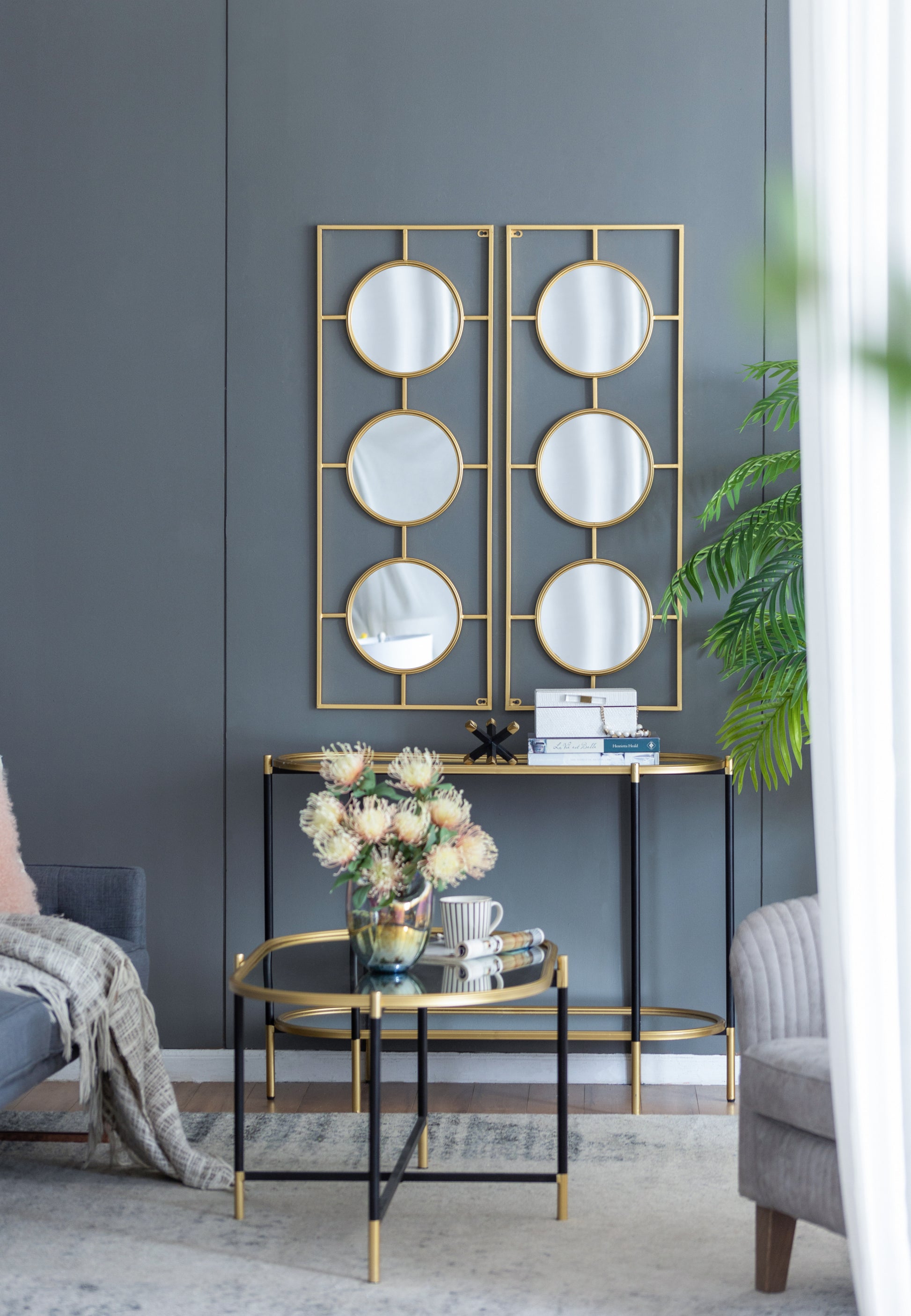 3 Mirror Piece Wall Mirror in Gold Rectangular Frame gold-iron