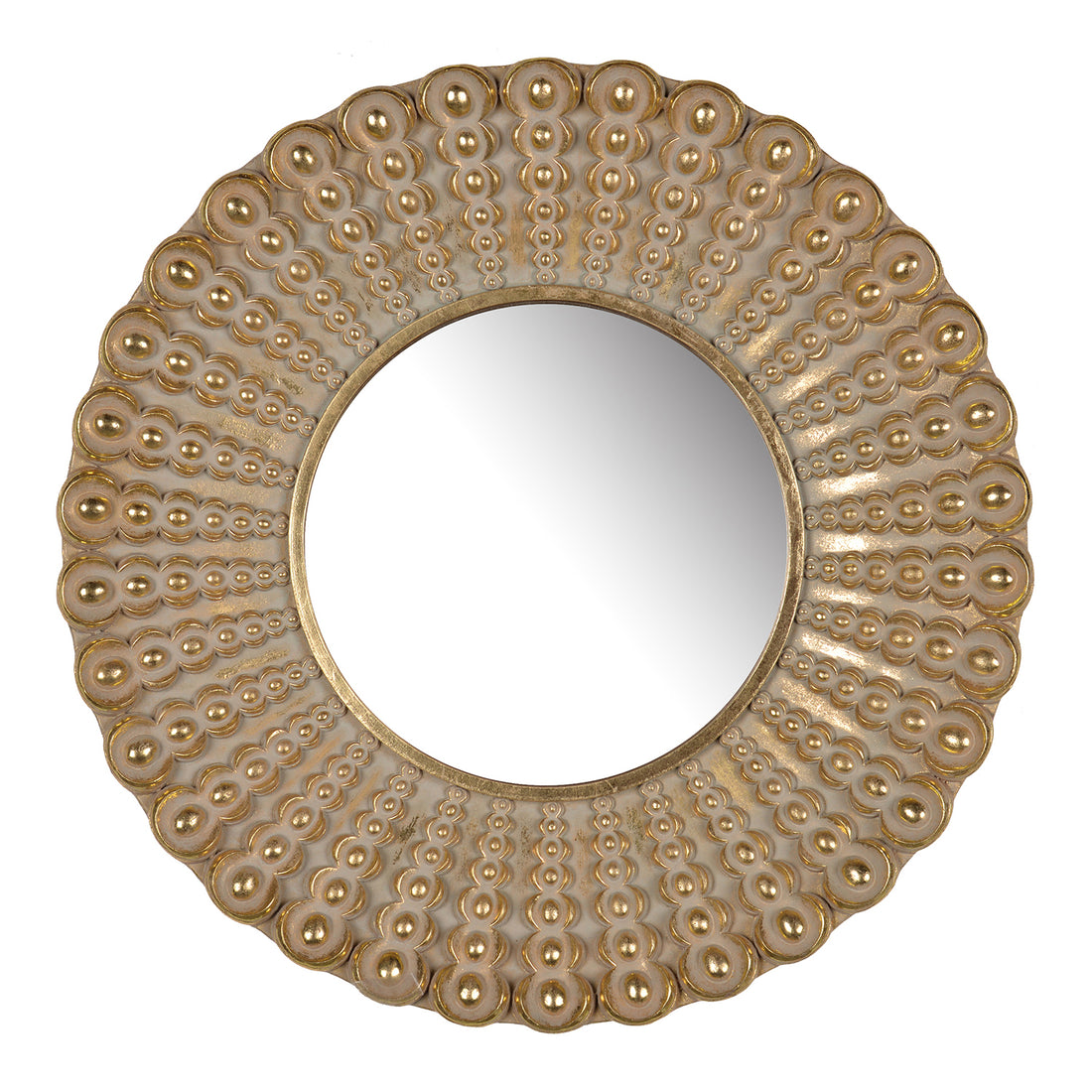 18.5" Transitional Beaded Sunburst Mirror, Round Accent Wall Mirror For Living Room, Entryway, Bathroom, Office, Foyer Gold Polyresin