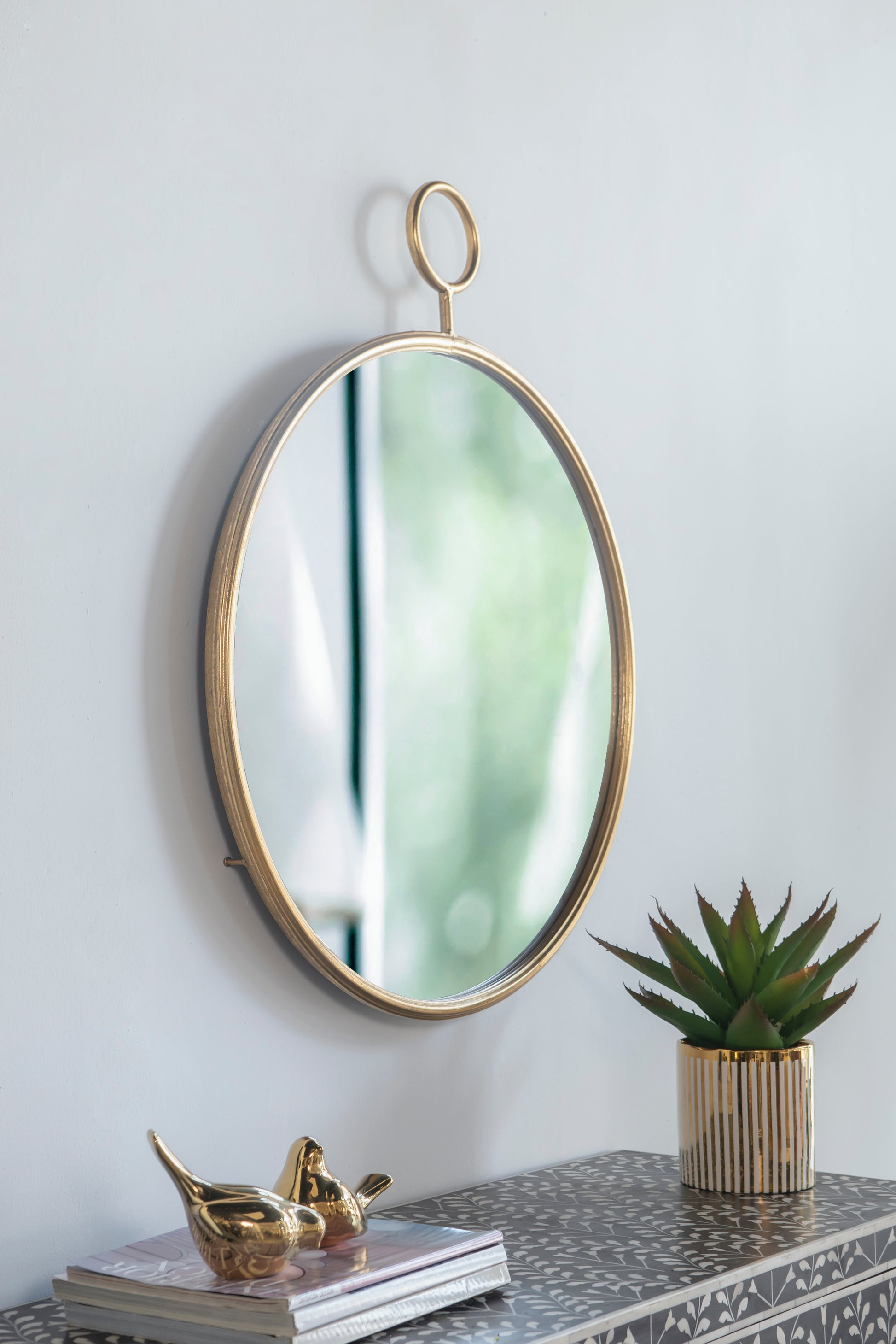 26" x 32" Circle Wall Mirror with Gold Metal Frame gold-iron