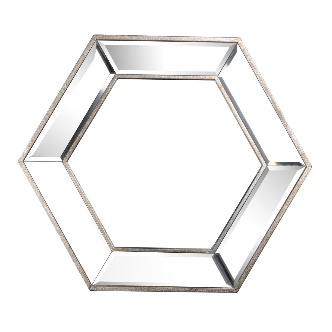 20" X 18" Hexagon Wall Mirror With Contemporary Glass Design, Home Decor Accent Mirror For Living Room, Entryway, Bedroom Silver Mdf Glass