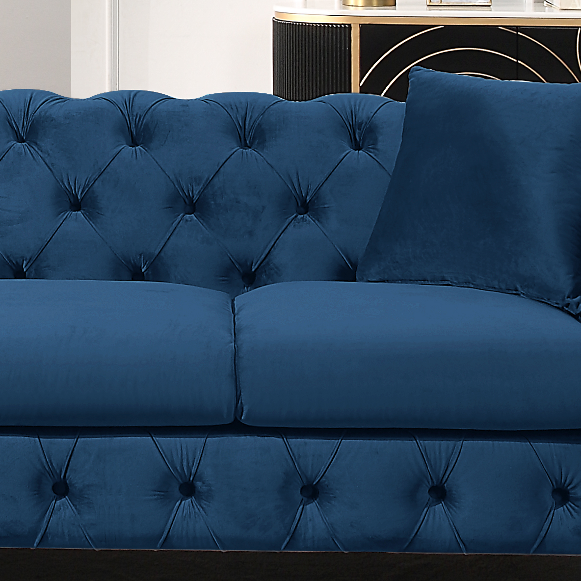 Blue Elegant Velvet Living Room 3 Seater Sofa, Upholstered Sofa Blue Velvet 3 Seat