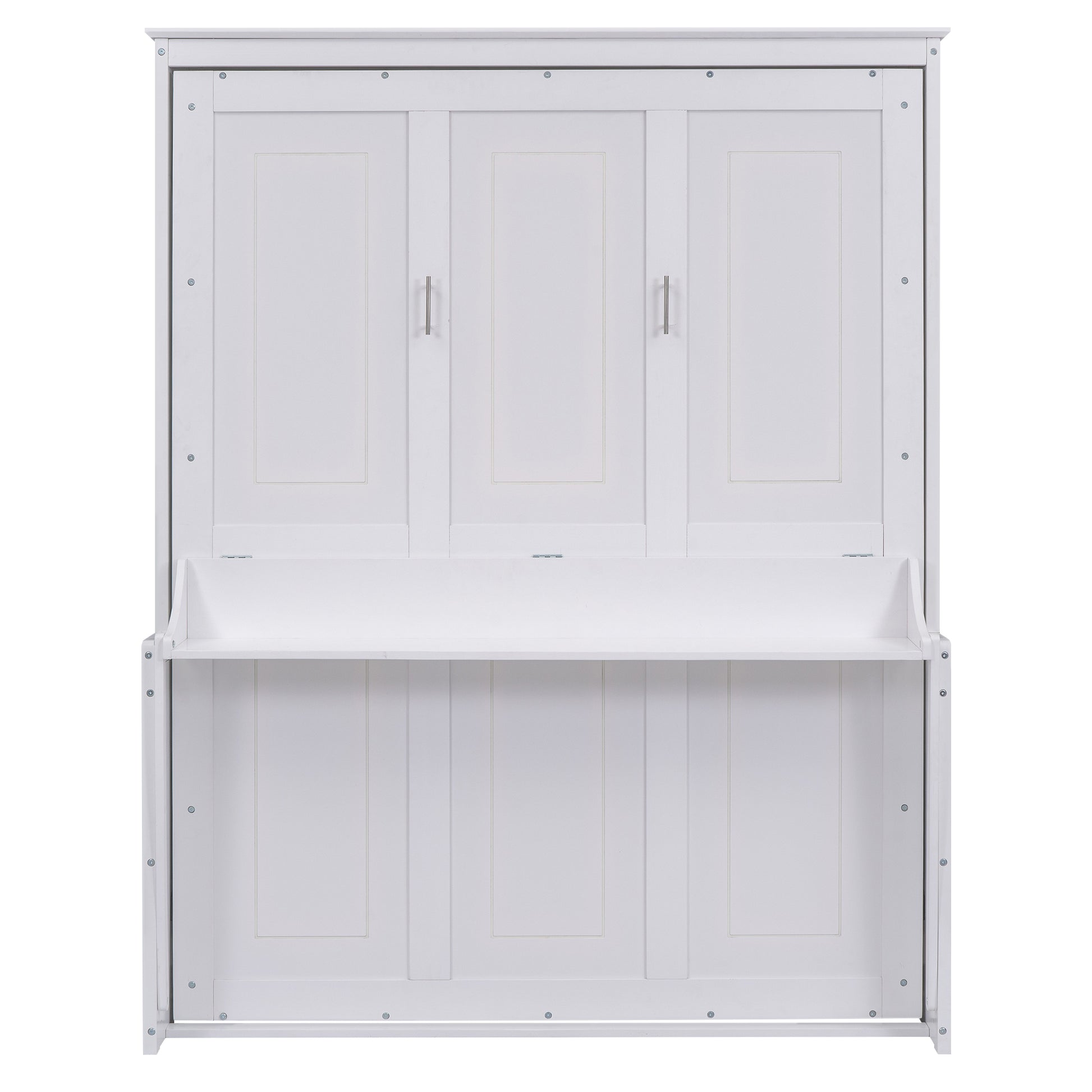 Queen Size Murphy Bed With A Shelf, White Box Spring Not Required Queen White Wood Bedroom Murphy Solid Wood Mdf