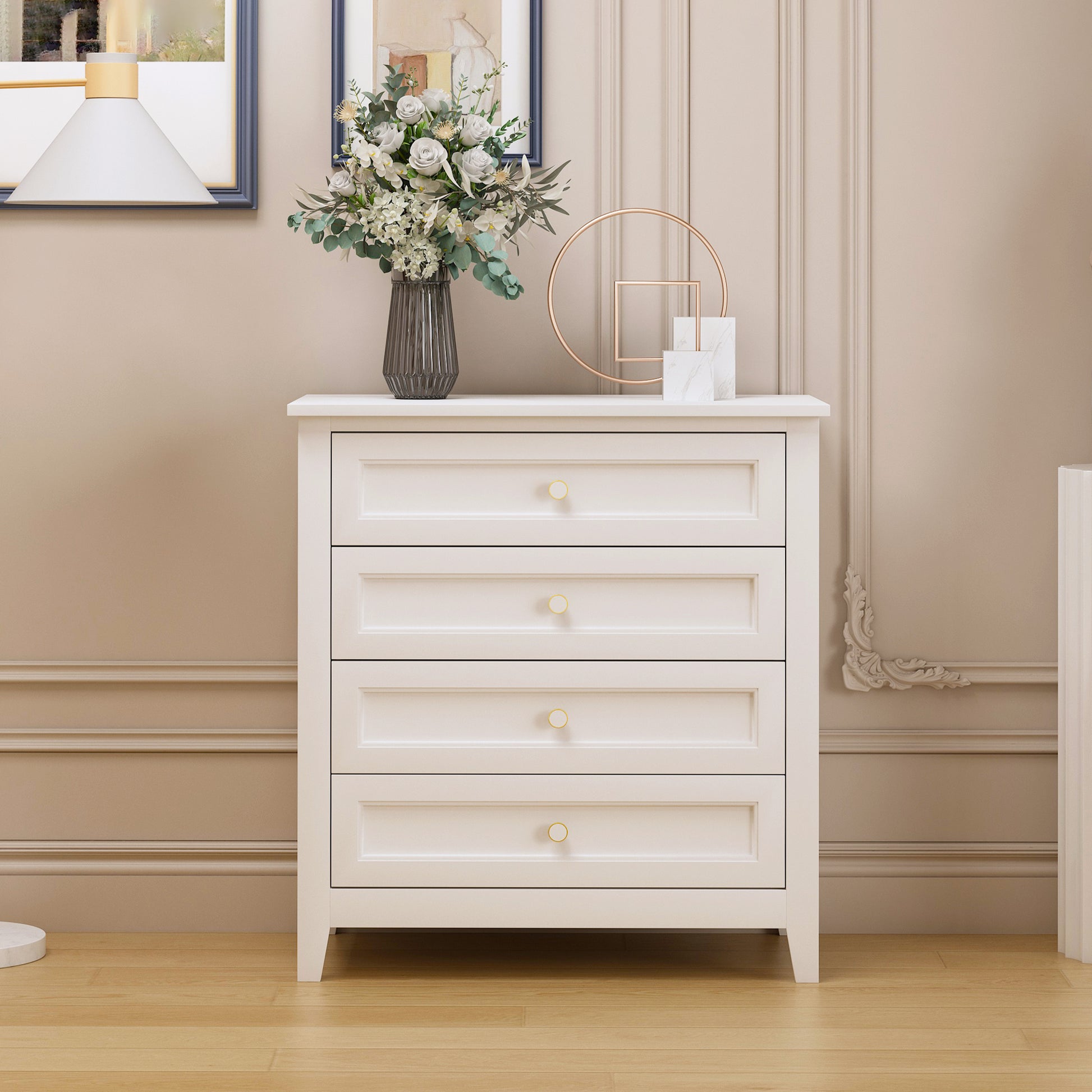 Solid Wood Spray Painted Drawer Dresser Bar,Buffet Tableware Cabinet Lockers Buffet Server Console Table Lockers, Retro Round Handle, Applicable To The Dining Room, Living Room,Kitchen Corridor,White 3 4 Drawers Distressed Finish White White Primary