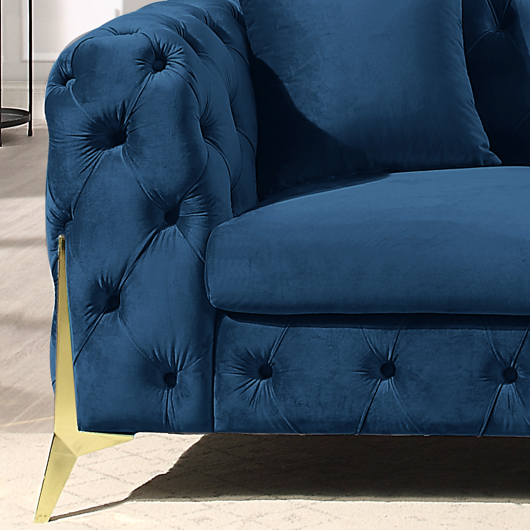 Blue Elegant Velvet Living Room 3 Seater Sofa, Upholstered Sofa Blue Velvet 3 Seat