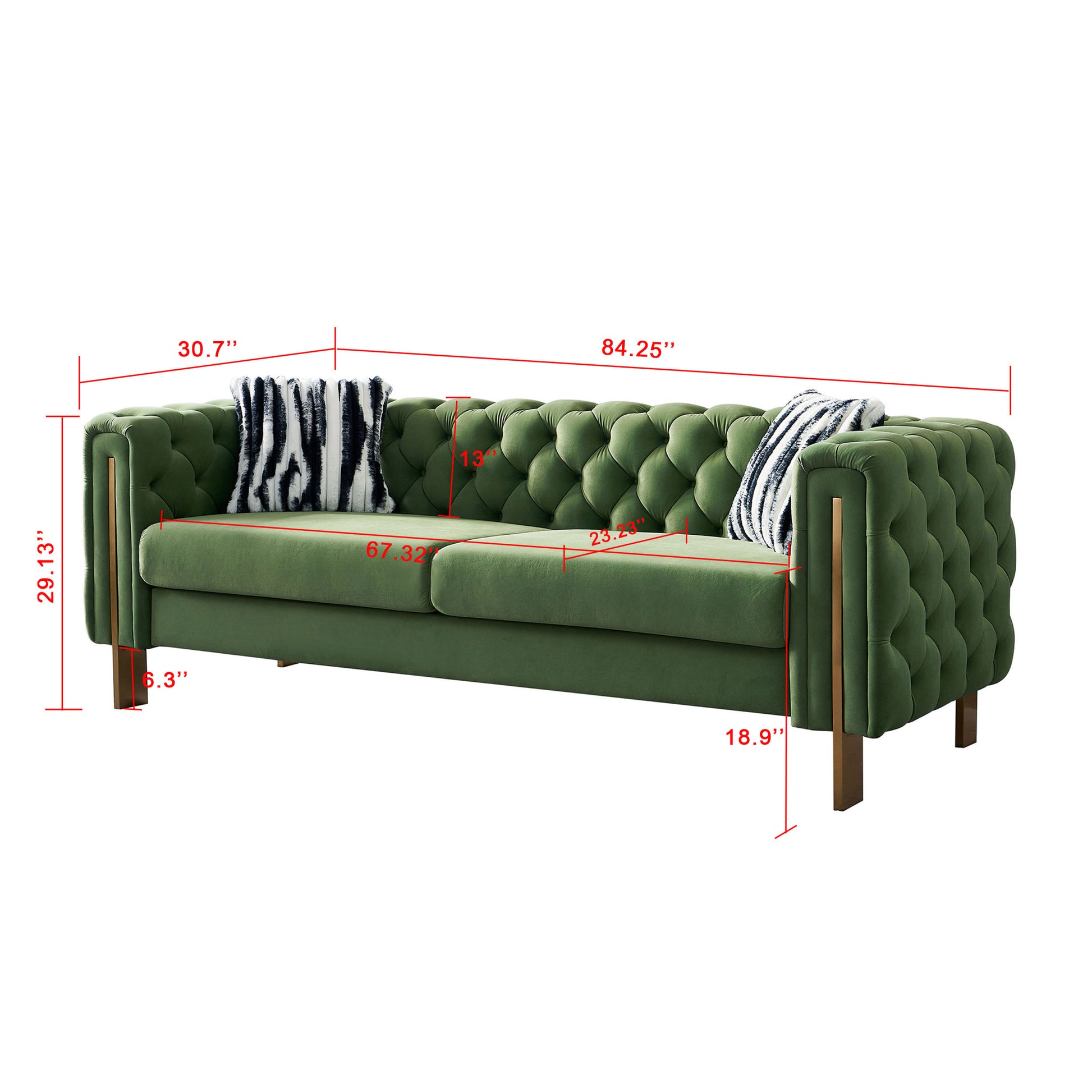 Chesterfield Modern Tufted Velvet Living Room Sofa, 84.25''W Couch,Mint Green Mint Green Velvet Wood Primary Living Space Tufted Back Modern Square Arms Foam Velvet 2 Seat