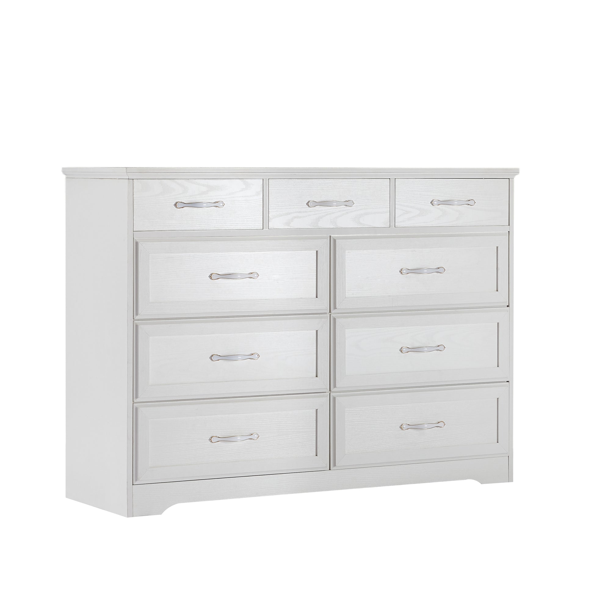 Bedroom Dresser, 9 Drawer Long Dresser With Antique Handles, Wood Chest Of Drawers For Kids Room, Living Room, Entry And Hallway, White, 47.56''W X 15.75''D X 34.45''H. White Particle Board