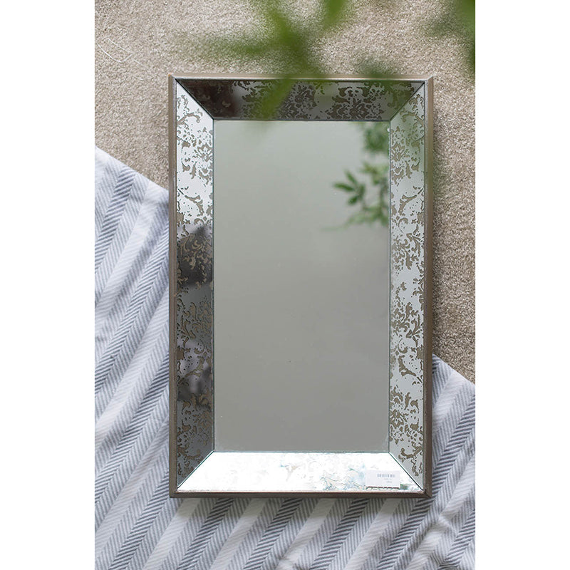 24" x 15" Antique Silver Rectangle Mirror with Floral silver-mdf+glass