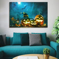 Drop Ping Framed Canvas Wall Art Decor Painting For Halloween, Jack O Lanterns With Wizard Hat Painting For Halloween Gift, Decoration For Halloween Living Room, Bedroom Decor Ready To Hang