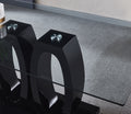 Contemporary Double Pedestal Dining Table, Tempered Glass Top With Mdf Base Black Tempered Glass