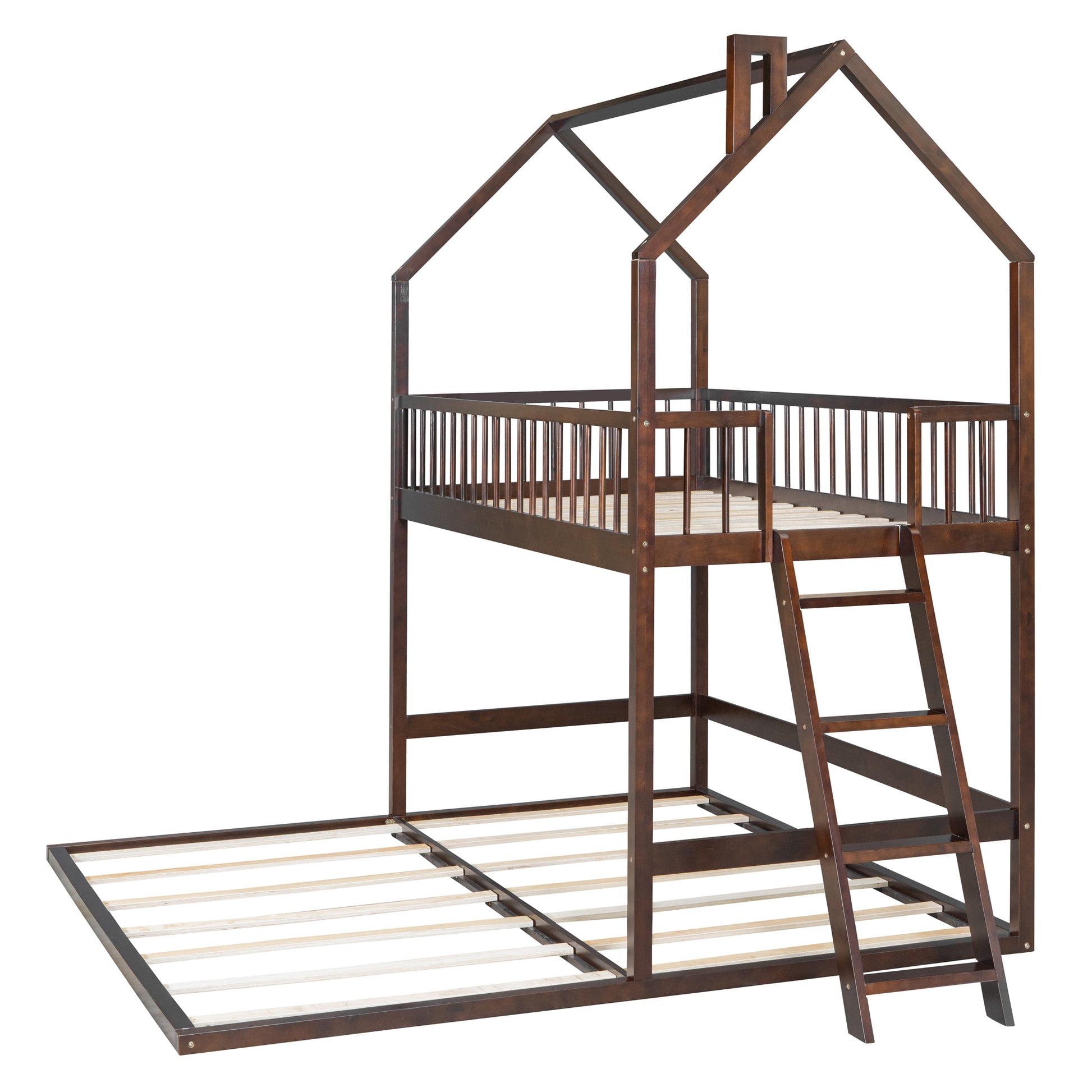 Twin Over Twin Twin House Bunk Bed With Extending Trundle And Ladder Espresso Plywood