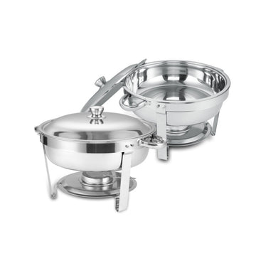 Round Buffet Catering Dish For Home And Outdoor 2 Pcs Sets Silver Stainless Steel