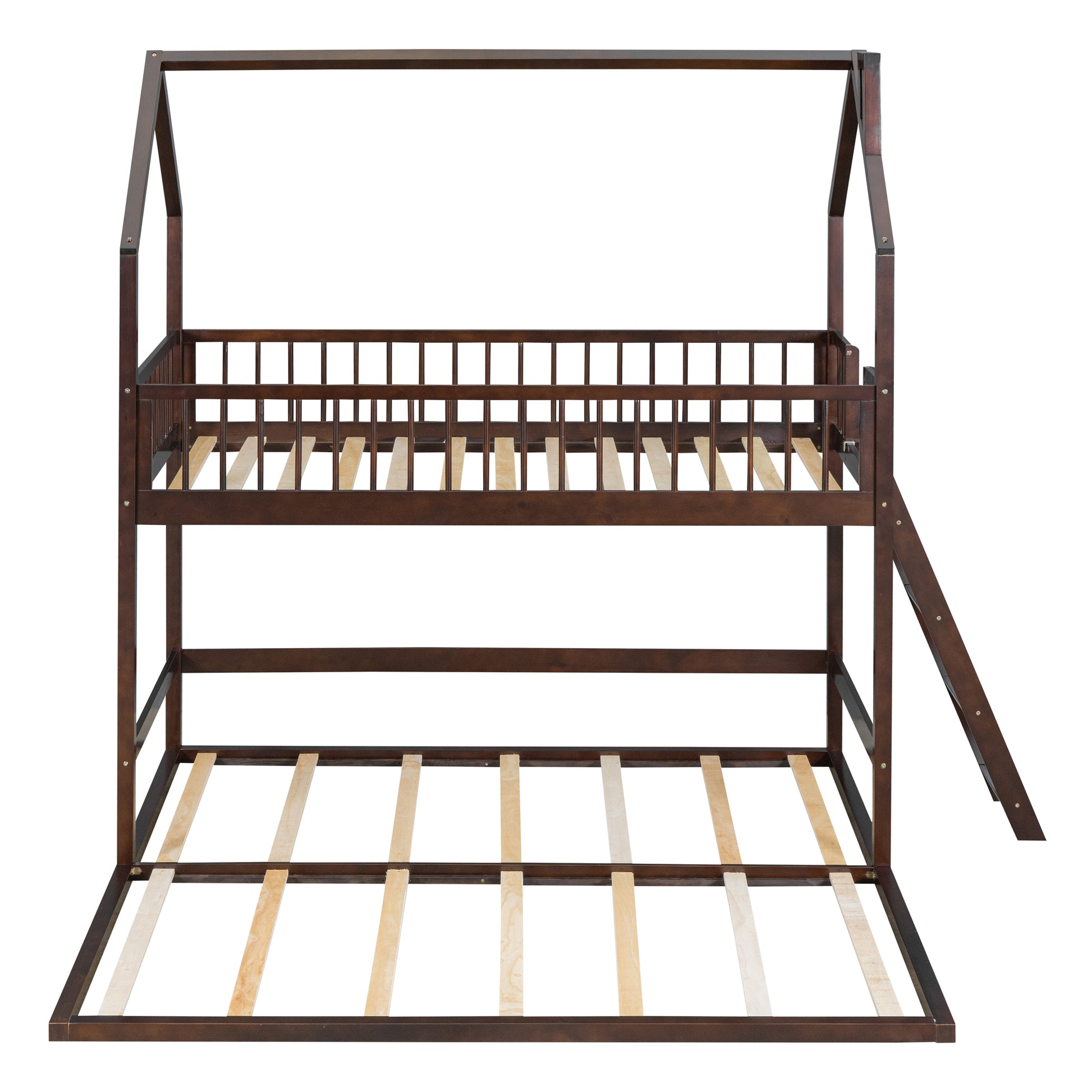 Twin Over Twin Twin House Bunk Bed With Extending Trundle And Ladder Espresso Plywood