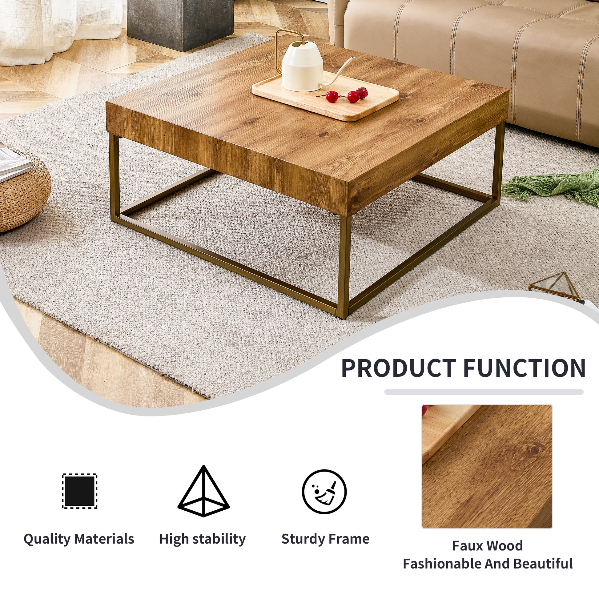 Modern Rectangular Coffee Table, Dining Table. Mdf Desktop With Metal Legs. Suitable For Restaurants And Living Rooms. The Size :31.5"*31.5"*14.37" Wood Mdf