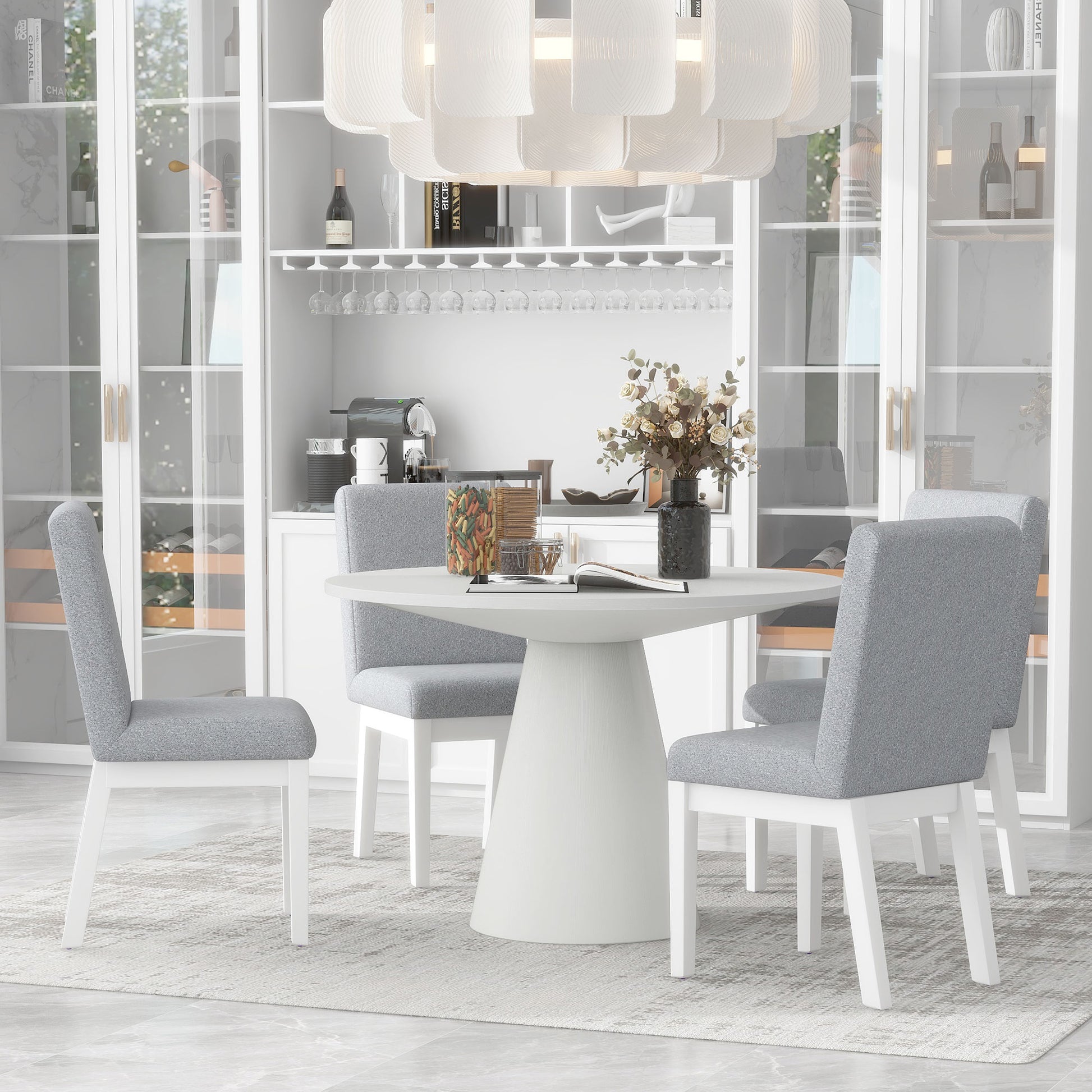Piece Dining Set Retro Round Table With Upholstered Chairs For Liv
