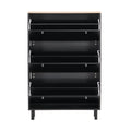 Narrow Design Shoe Cabinet With 3 Flip Drawers, Wood Grain Pattern Top Entryway Organizer With 3 Hooks, Free Standing Shoe Rack With Adjustable Panel For Hallway, Black Freestanding 3 4 Drawers Black Primary Living Space Shelves Included Particle Board