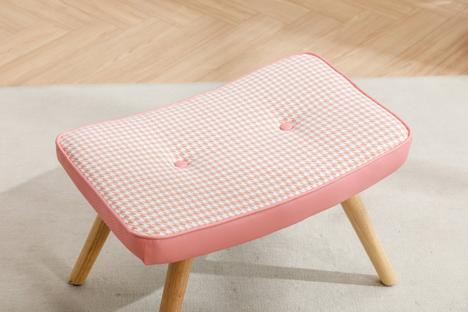 Wooden Step Ottoman,Wooden Step Stool For Adults,Square Cushion Foot Stool,Small Stool With Non Slip Pad,Wood Stool Suitable For Bedroom, Living Room And Kitchen Pink Pink Foam Linen