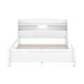Wood Full Size Platform Bed With Built In Led Light, Storage Headboard And Guardrail, White Box Spring Not Required Full White Wood Bedroom Bed Frame Solid Wood Mdf