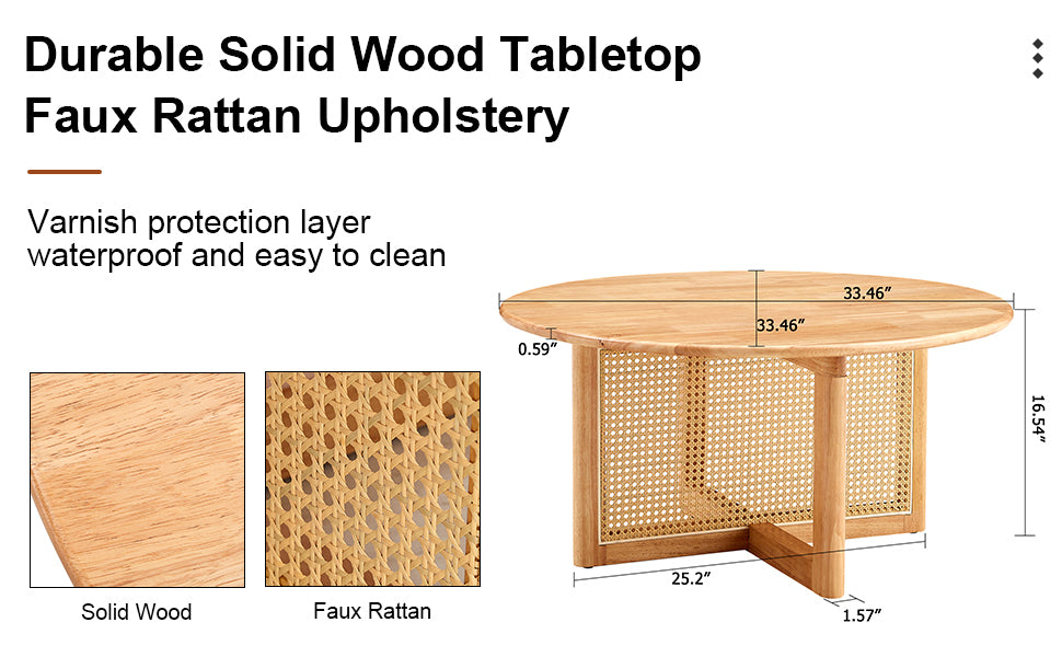 Naturally Elegant Wooden Coffee Table With Faux Rattan Accents Perfect For Stylish Living Rooms And Cozy Tea Time Natural Wood Wood