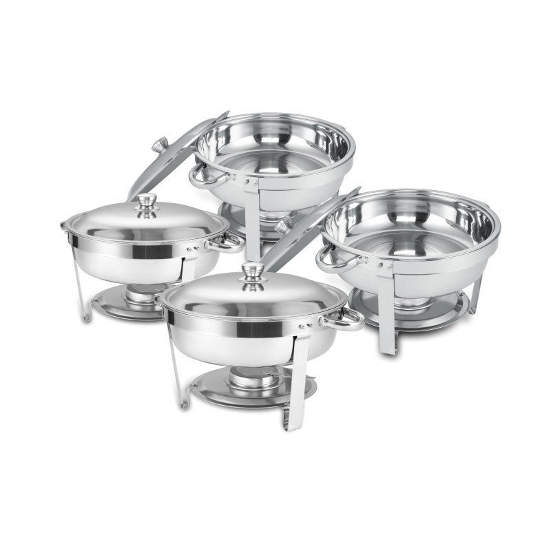 Round Buffet Catering Dish For Home And Outdoor 4 Packs Silver Stainless Steel