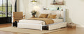 Queen Bed Frame With Led Headboard, Upholstered Bed With 4 Storage Drawers And Usb Ports, Beige Queen Beige Linen