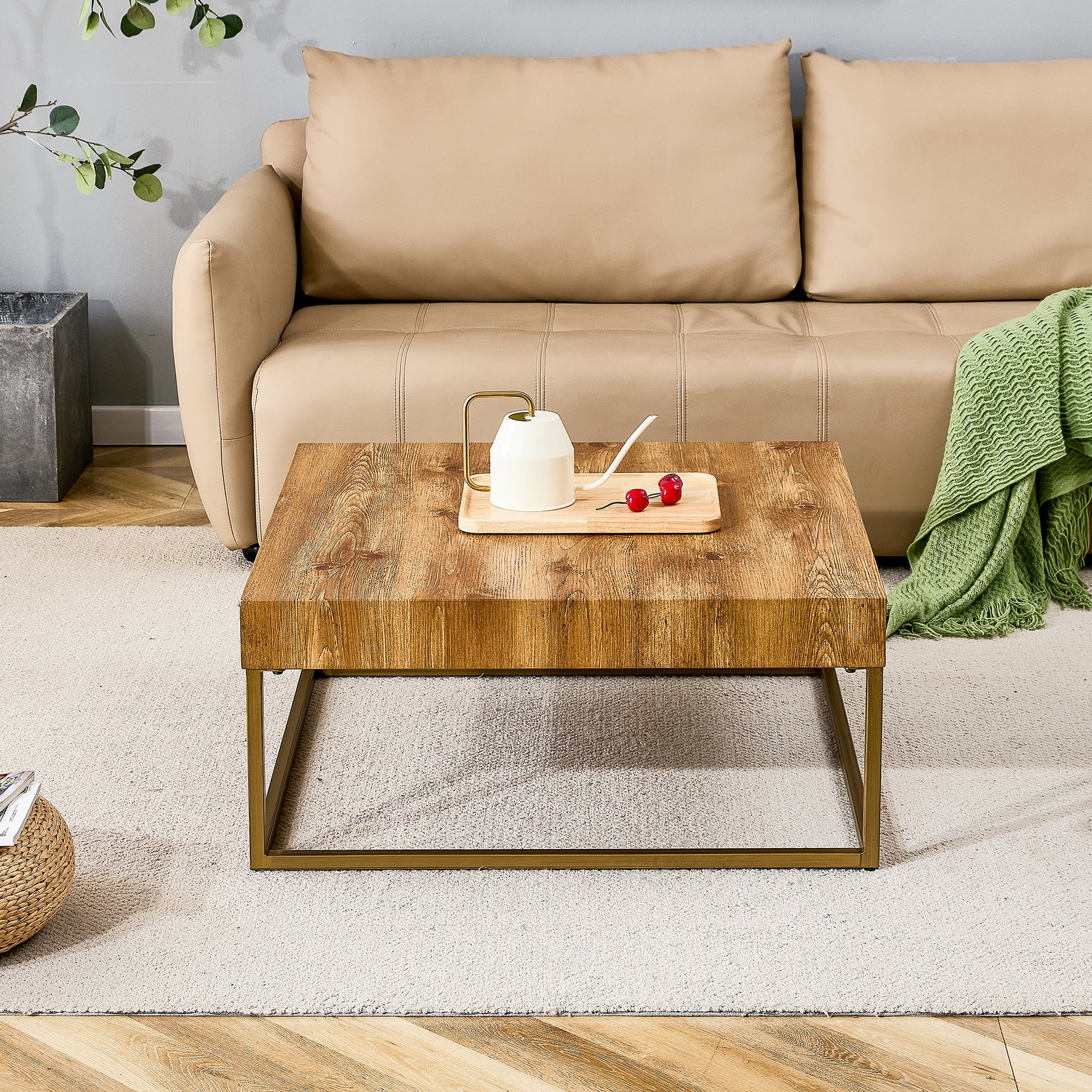 Modern Rectangular Coffee Table, Dining Table. Mdf Desktop With Metal Legs. Suitable For Restaurants And Living Rooms. The Size :31.5"*31.5"*14.37" Wood Mdf