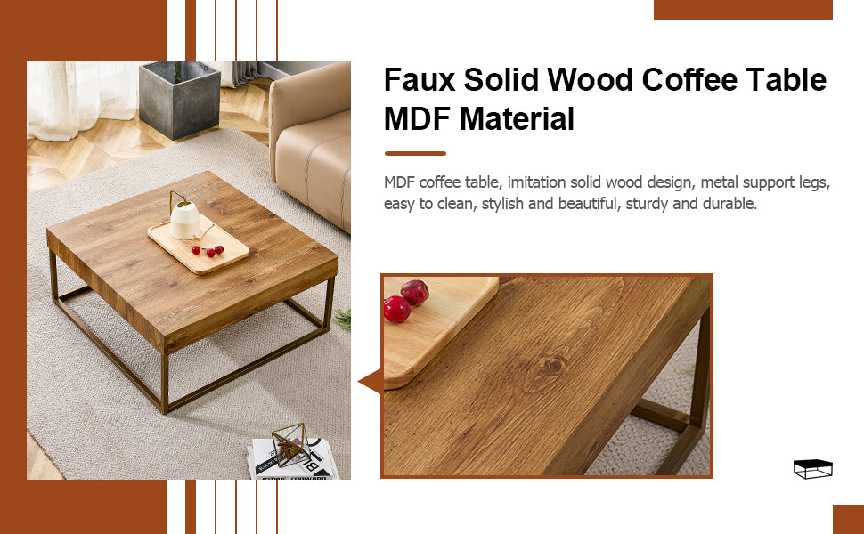 Modern Rectangular Coffee Table, Dining Table. Mdf Desktop With Metal Legs. Suitable For Restaurants And Living Rooms. The Size :31.5"*31.5"*14.37" Wood Mdf