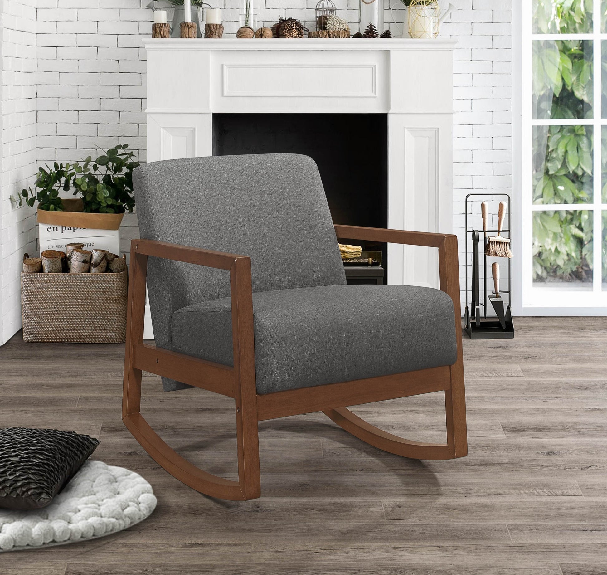 1Pc Rocker Accent Chair Modern Living Room Plush Cushion Gray Soft Upholstery Hardwood Frame Elegant Style Comfort Relax Gray Primary Living Space Modern Solid Wood