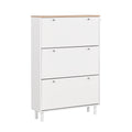 Narrow Design Shoe Cabinet With 3 Flip Drawers, Wood Grain Pattern Top Entryway Organizer With 3 Hooks, Free Standing Shoe Rack With Adjustable Panel For Hallway, White Freestanding 3 4 Drawers White Primary Living Space Shelves Included Particle Board