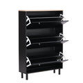 Narrow Design Shoe Cabinet With 3 Flip Drawers, Wood Grain Pattern Top Entryway Organizer With 3 Hooks, Free Standing Shoe Rack With Adjustable Panel For Hallway, Black Freestanding 3 4 Drawers Black Primary Living Space Shelves Included Particle Board