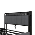 Queen Bed Frame With Led Headboard, Upholstered Bed With 4 Storage Drawers And Usb Ports, Dark Grey Queen Dark Gray Linen