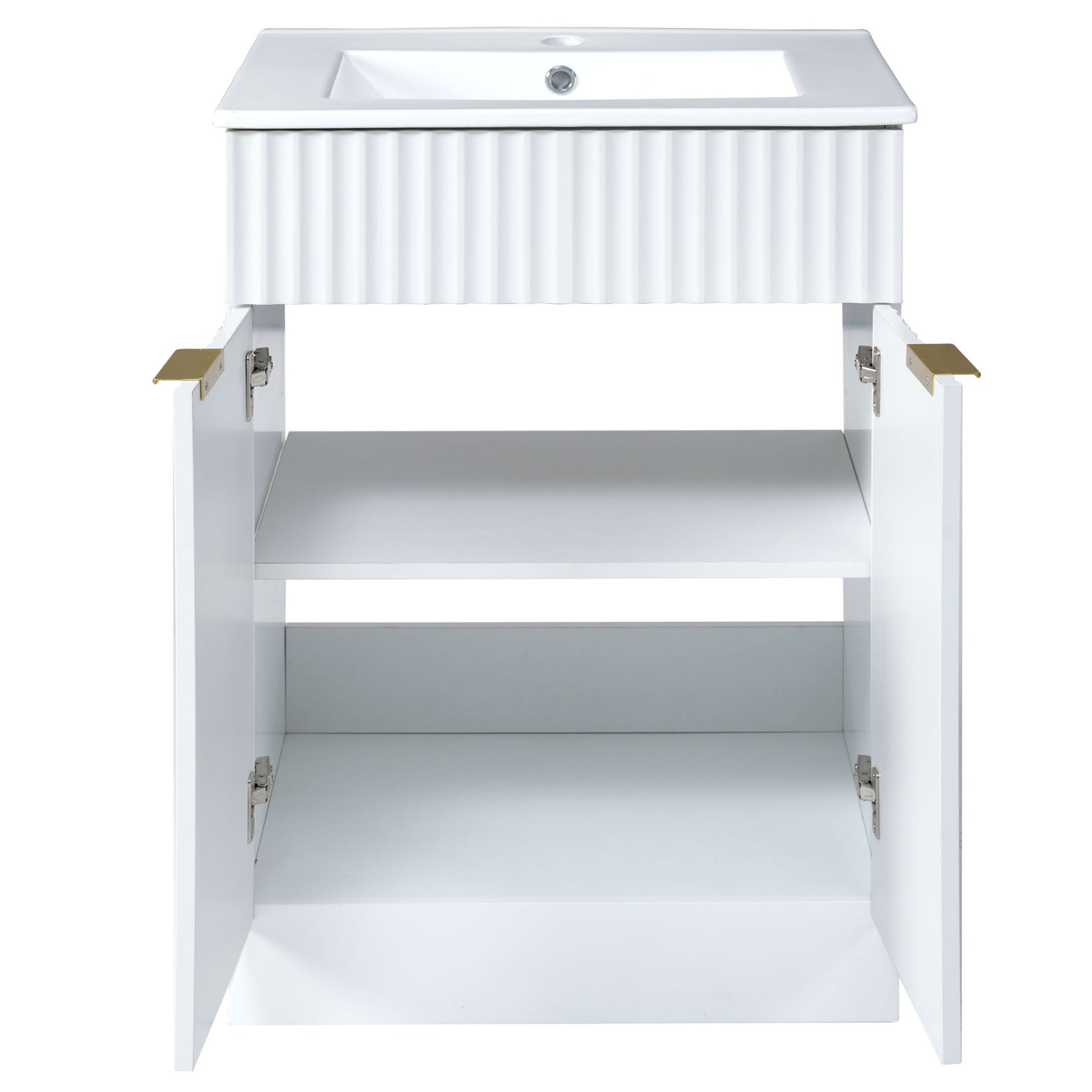 Video 24Inch Modern Bathroom Vanity For Small Bathroom,White Storge Cabinet With Ceramic Sink White Mdf